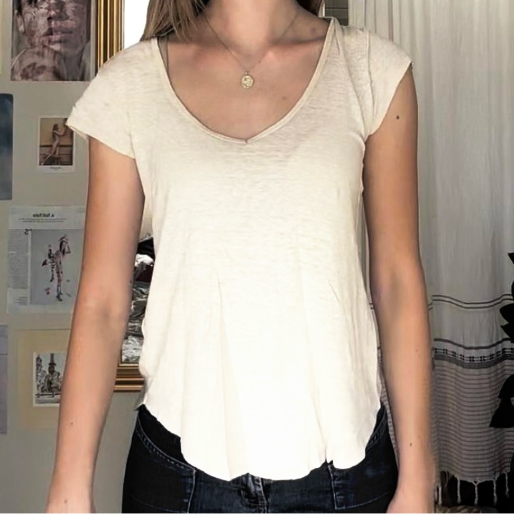 Calypso St. Barths Linen V-Neck Cap Sleeves Tee size XS